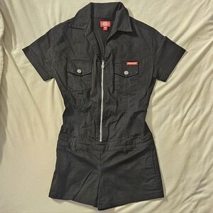 Dickies Black Denim Collared Mini Short Romper Women's SIZE 5